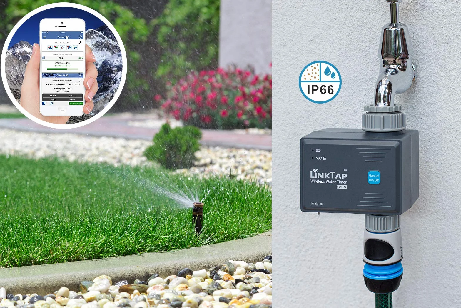 LinkTap G1S Drahtlose Bewässerungscomputer - Erfordert Gateway - Intelligente Bewässerungssteuerung Für Rasen Und Garten - Einfache Installation- Größere Reichweite Als Wi-Fi - IP66 Wasserdicht