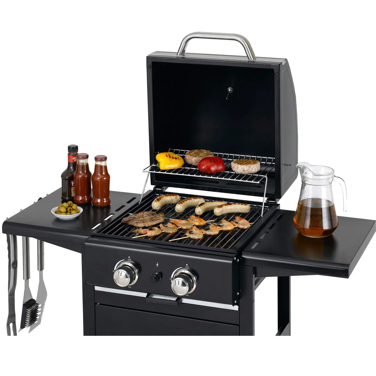 tepro Gasgrill Mayfield 2 mit 2 hochwertigen, leistungsstarken Edelstahlbrennern, verchromten Grillrosten (Rost-in-Rost-System), großer Warmhaltefläche, integriertem Thermometer im Deckel und praktischen Seitenablagen, Maße ca. 112 x 58 x 100 cm