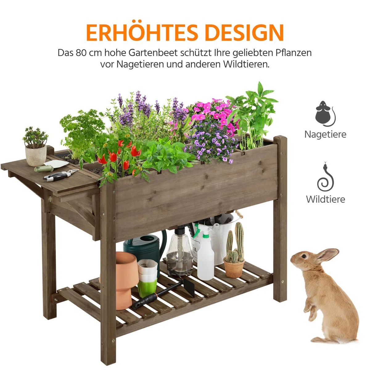Yaheetech Blumenkasten mit klappbare Tischplatte, Pflanzkasten mit 8 geteilten Fächern, Hochbeete-Kit Frühbeet für Garten/Hinterhof/Veranda, Kräuterbeet Anzuchtbeet zum Bepflanzen 123,5 x 54 x 80 cm
