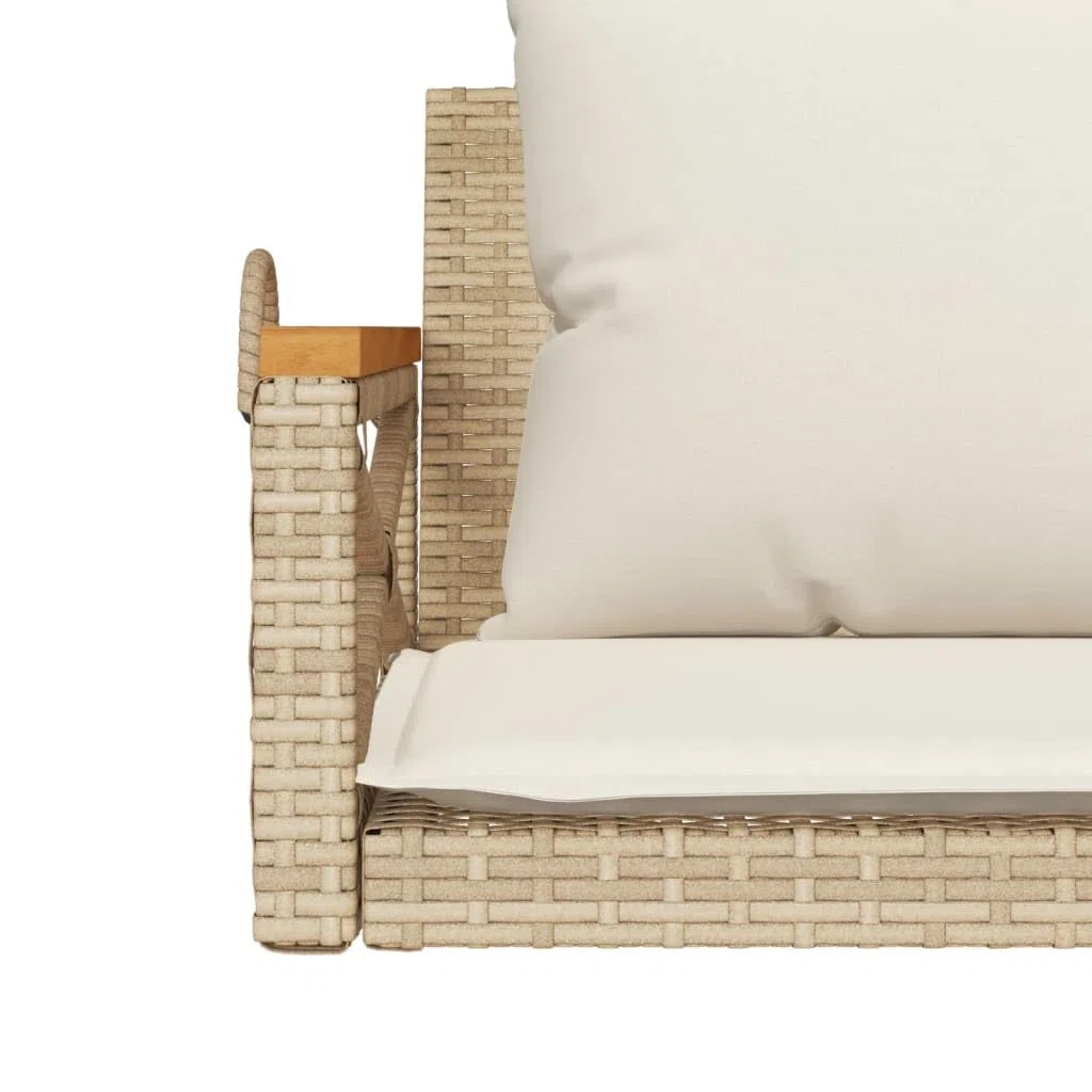 vidaXL Hängebank mit Kissen, Hängeschaukel mit Befestigungsringen, Schaukelbank für Außenbereich, Gartenschaukel, Modern, Beige Poly Rattan