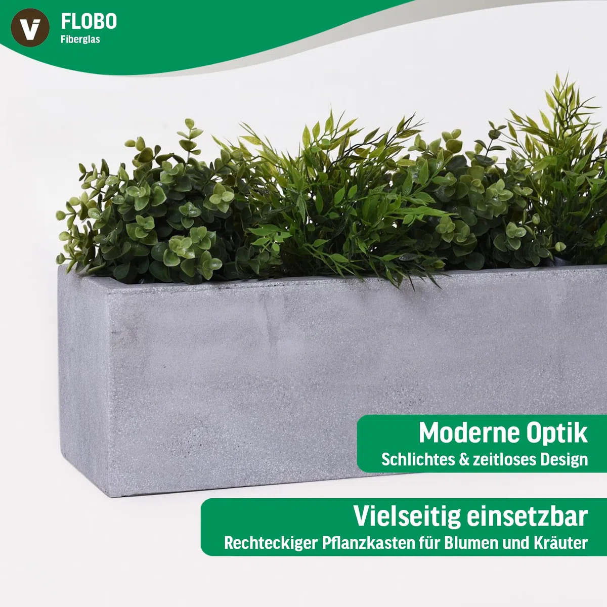 VIVANNO Blumenkasten Balkonkasten Pflanzkasten Fiberglas FLOBO Beton-Optik grau - 15x60x17 cm