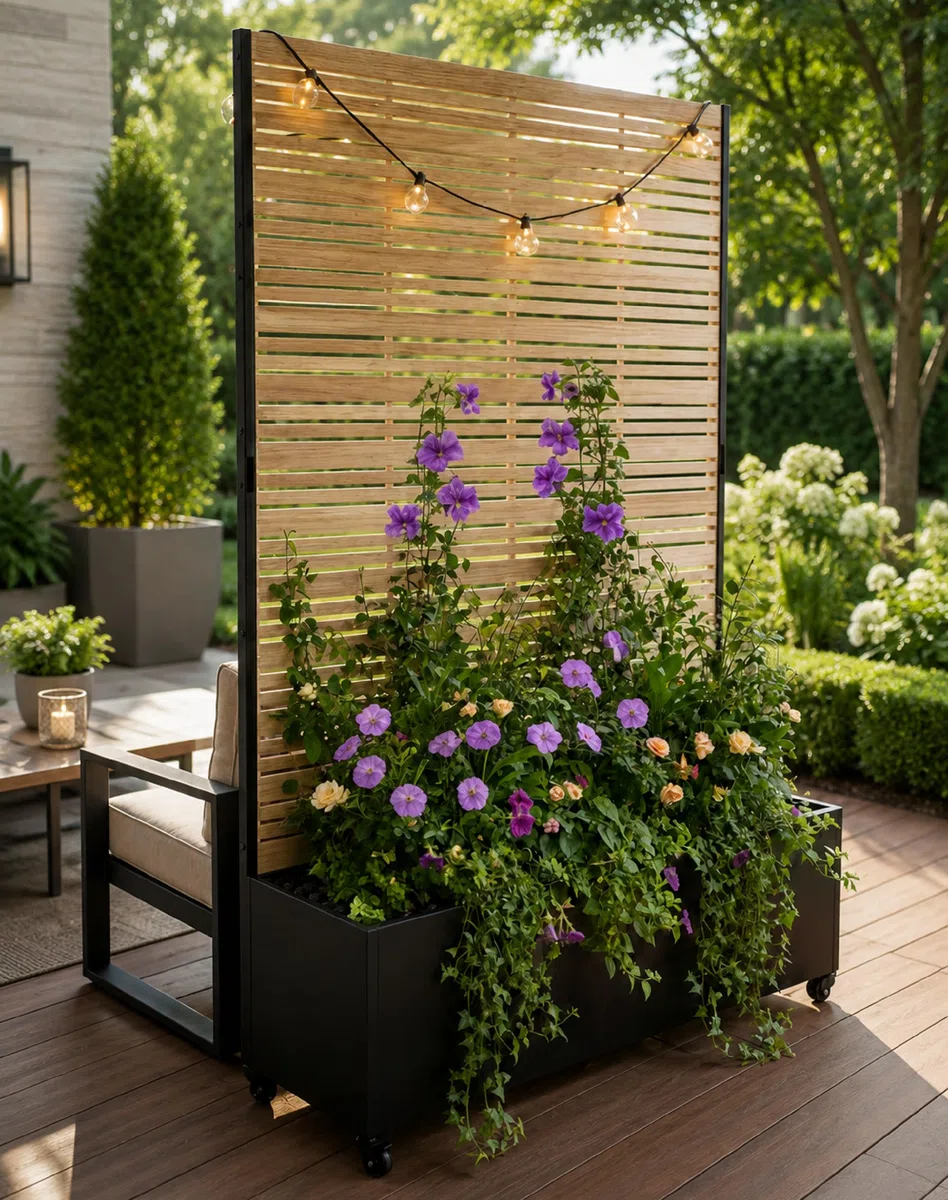 Hochbeet Metall mit Sichtschutz, 119 x 41 x 185 cm Pflanzkasten mit Rollen, 33 cm tiefes Pflanzbeet, Pflanzkübel Pflanzkasten für Gemüse, Kräuter und Blumen, wetterfest für Garten, Balkon und Terrasse