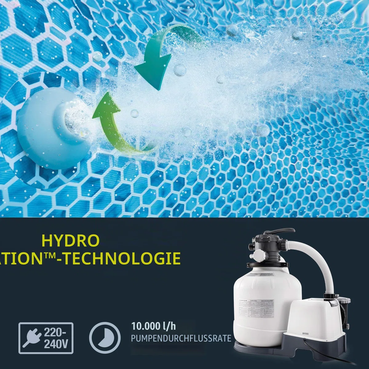 Intex 26680 – Sandfilterpumpe Krystal Clear mit Salzwassersystem, Wasserfluss 10000 L/h, Systemfluss 8000 L/h, für Pools bis maximal 56800 L, Kunststoff, Weiß