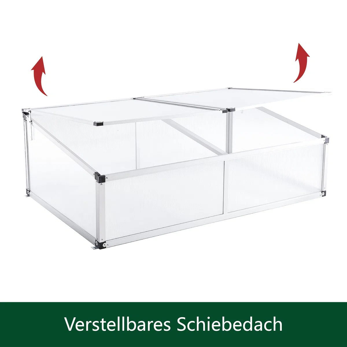 Alu Frühbeet lichtdurchlässig Frühbeetkasten Mini Gewächshaus Treibhaus UV Schutz Pflanzbeet 118x77x40 cm Doppeldach Silbern