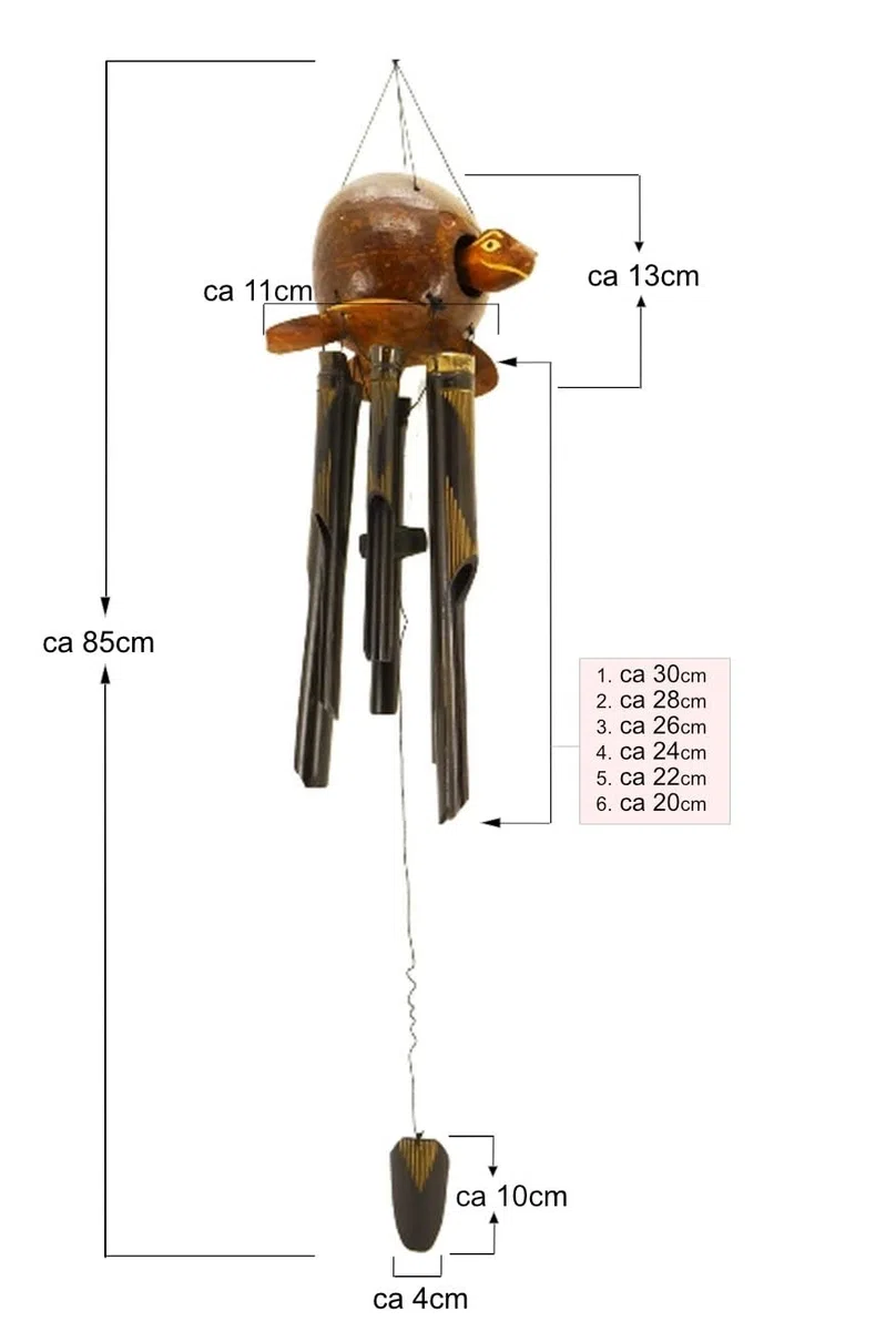Premium 80cm Windspiel Holz Feng Shui Klangspiel Geschnitzt Kokosnuss Schildkröte Geschnitzt Guter Klang