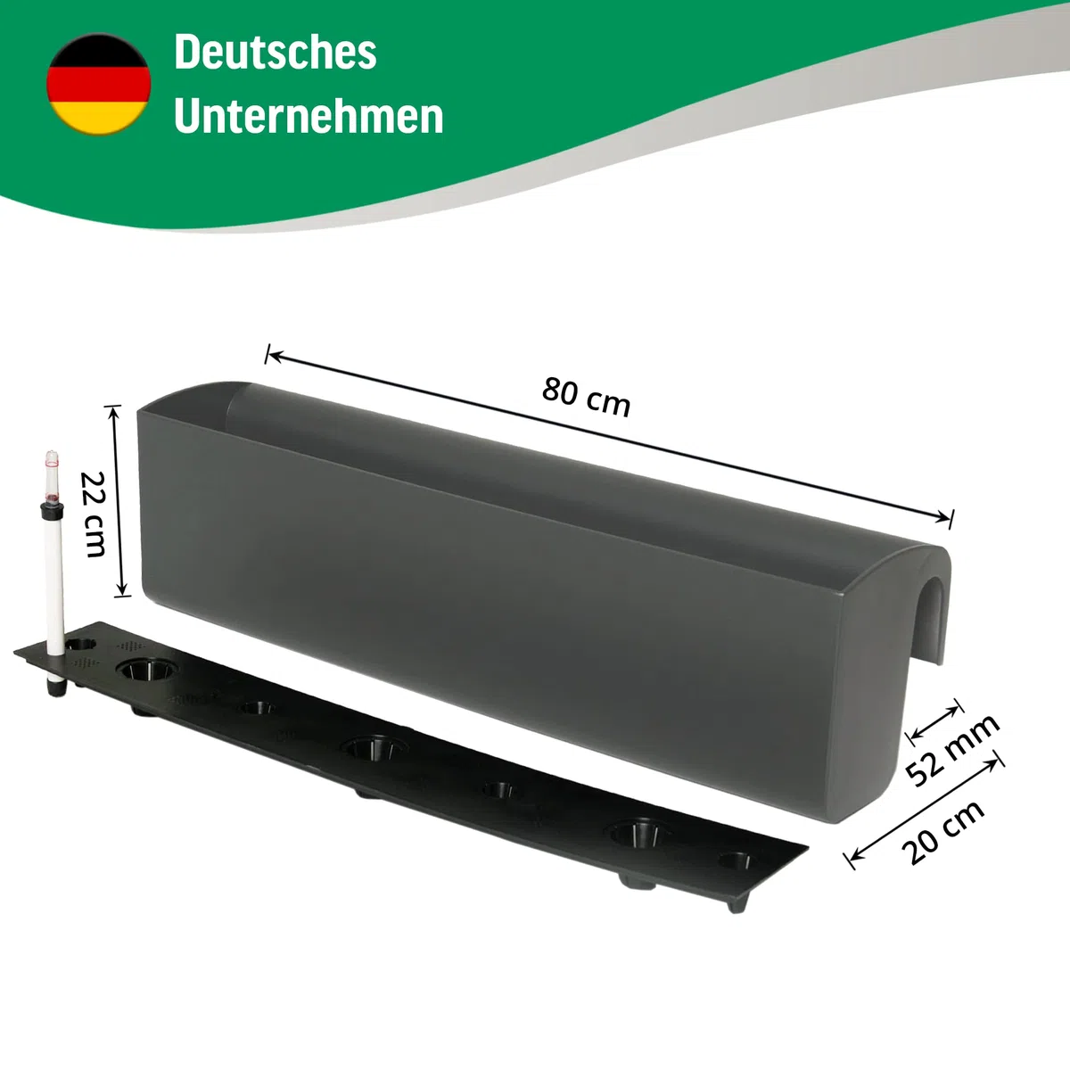 VIVANNO Balkonkasten 80 cm mit Halterung & Bewässerung BALKONA Classico | Pflanzkasten für Balkon-Geländer bis 50 mm Breite, frostsicherer Outdoor Blumenkasten aus Kunststoff mit Wasserspeicher