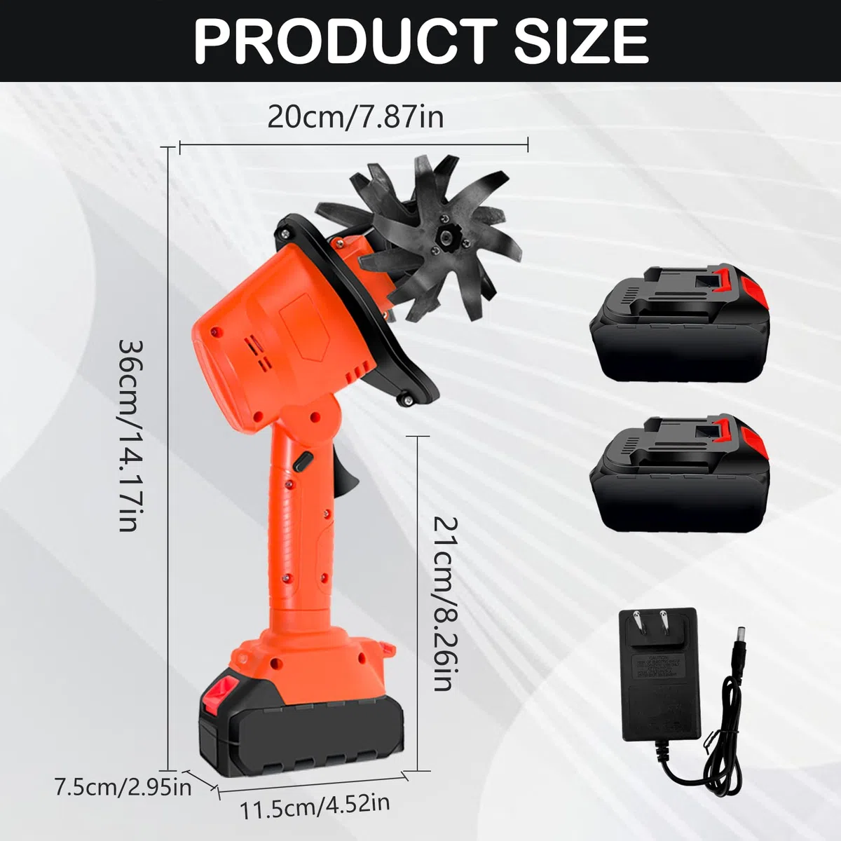 Akku Bodenhacke, 21V Gartenfräse Elektrisch mit 2 Akkus 3000mAh Gartenhacke Garten Geräte mit 4 Metallmesser 10cm Arbeitsbreite 10cm Arbeitstiefe 235 U/min Drehzahl