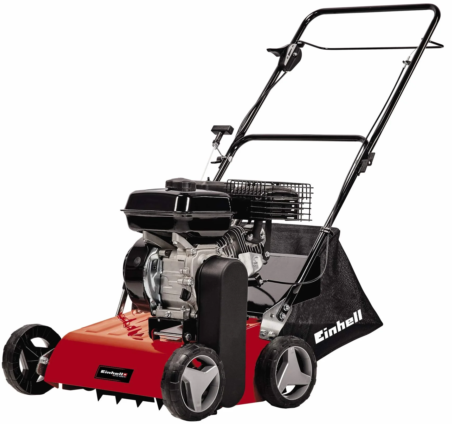 Einhell Benzin-Vertikutierer GC-SC 4240 P (bis 1.200 m², 4.2 kW, 4-Takt-Motor, kugelgelagerte Messerwalze mit 18 Stahlmessern, 8-stufige zentrale Arbeitstiefeneinstellung)