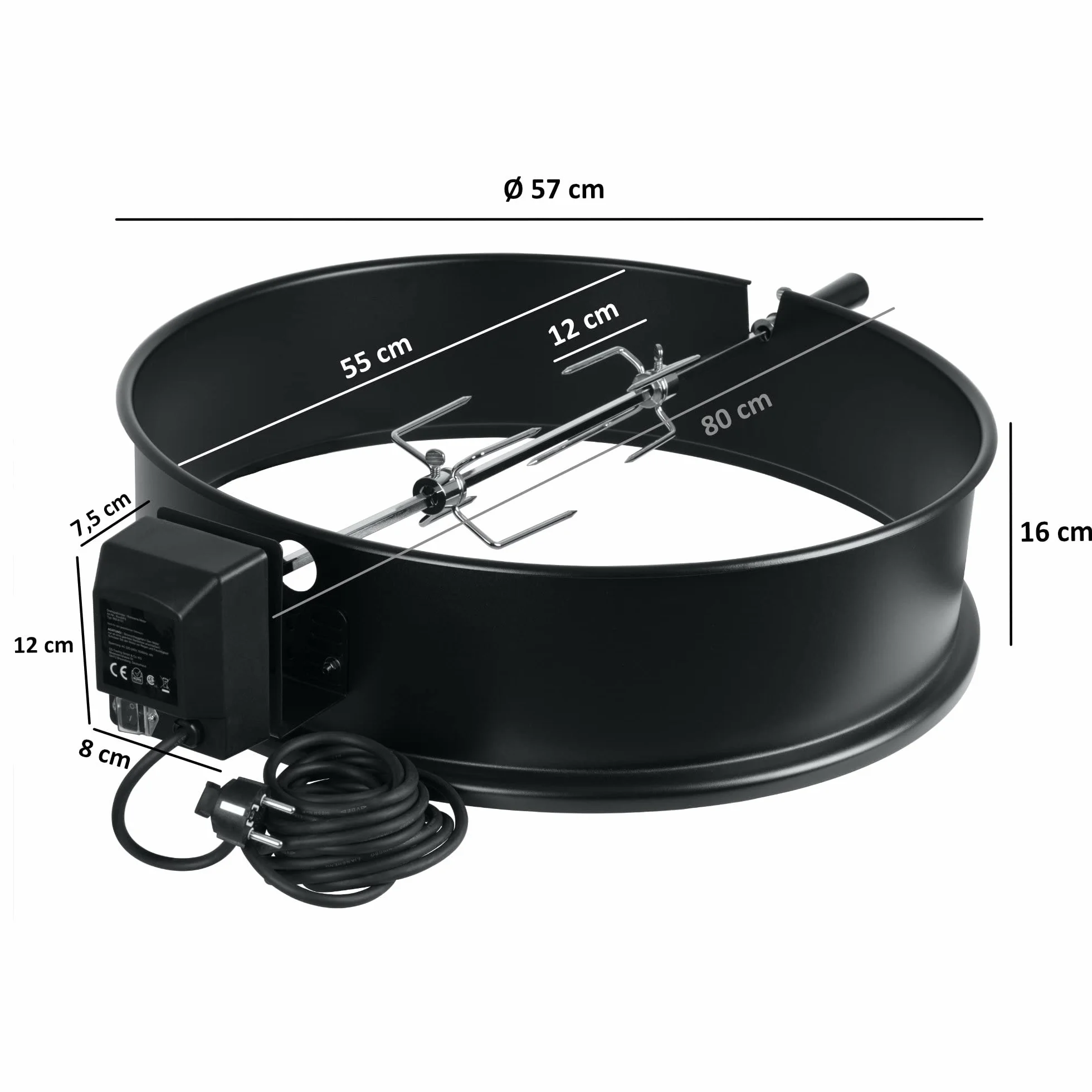 BBQ-Toro Grillspieß Set für Weber Kugelgrill (57 cm) und viele andere Modelle, Rotisserie, Drehspieß für Holzkohle Grill und Gas Grill, elektrischer Drehspiess, Barbecue