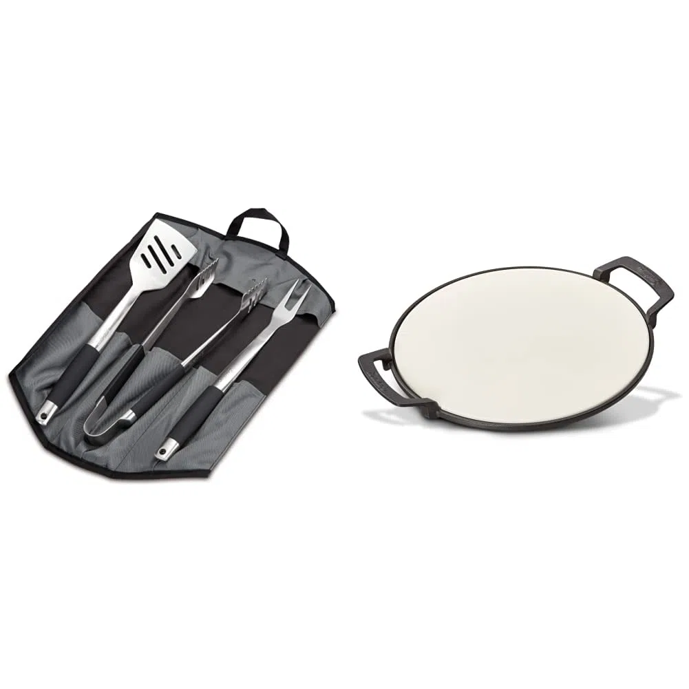 Enders Premium Grillbesteck Edelstahl 3-Set & Switch Grid Pizzastein für Gasgrill mit Rost-in-Rost System