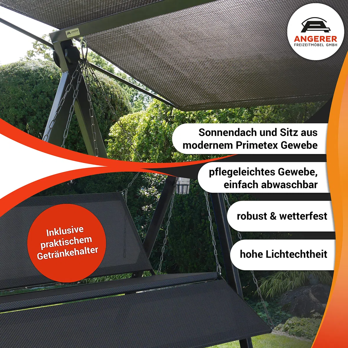 ANGERER Hollywoodschaukel Lounge Smart grau | Gartenschaukel Made in Germany, Schaukel zum Sitzen, Liegen und Entspannen, inklusive Bett-Funktion, einfache Montage