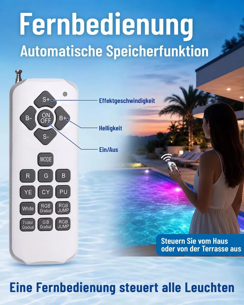 Kingwen 40W RGB LED Poolbeleuchtung LED Poolbeleuchtung Unterwasser Mit Fernbedienung 4000lm IP68 Wasserdichte Unterwasserleuchten 12V AC/DC Poolscheinwerfer Unterwasser Beleuchtung