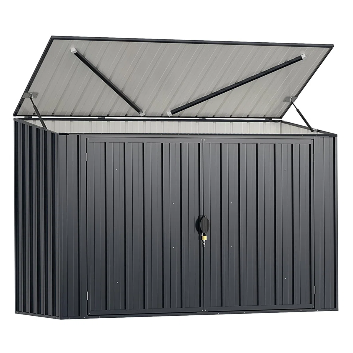 COSTWAY Mülltonnenbox für 2 x 120 L Mülltonnen, wetterfester Gartenschuppen mit abschließbarer Tür, Outdoor Geräteschuppen aus Metall, Gerätehaus für Fahrrad, Werkzeug