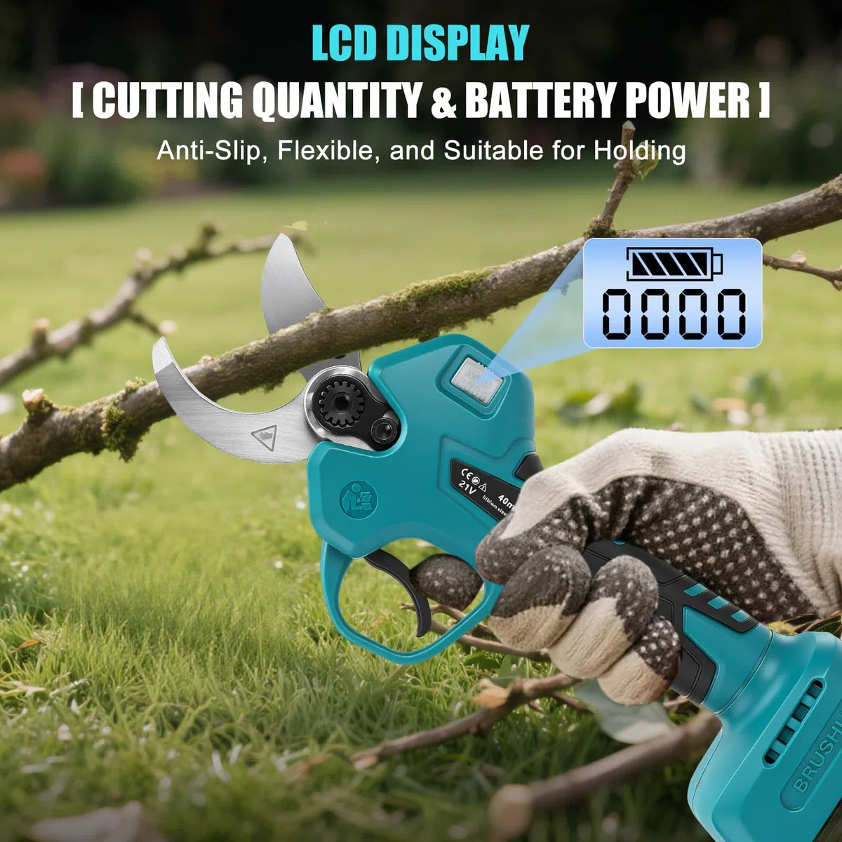 Akku Astschere für Makita 18V Akku (Ohne akku), 40mm Schnittkraft, 65mm Max Öffnung, Bürstenloser Motor, Elektrische Astsäge Gartenschere mit LCD-Display, zum Beschneiden von Bäumen Obstbäumen