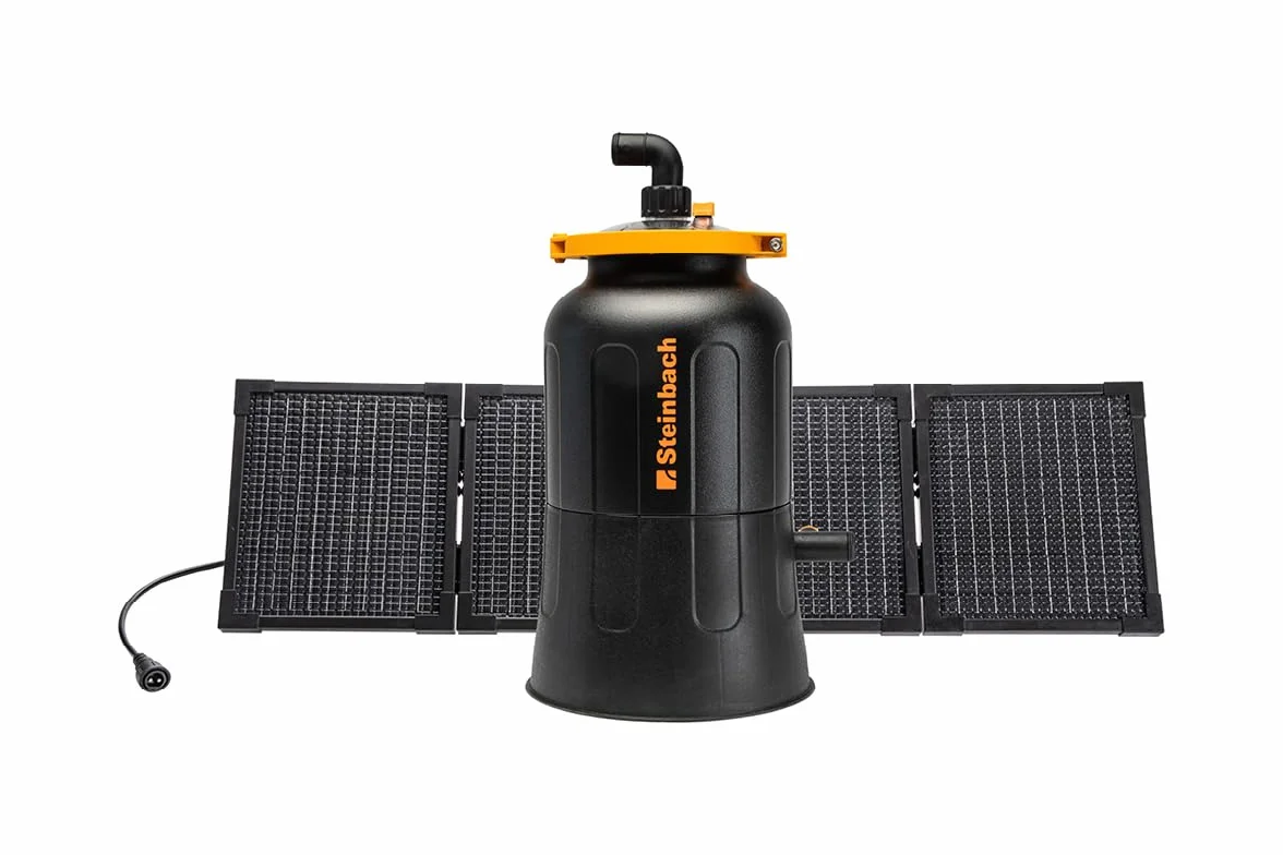 STEINBACH Solarfilteranlage FXS38 – 040603 – Pumpenleistung 4.500 l/h – Für Pools mit bis zu 19.000 l – Mit einem inkludierten faltbaren 80 Watt PV Panel – Inkl. 256 g Filter Balls