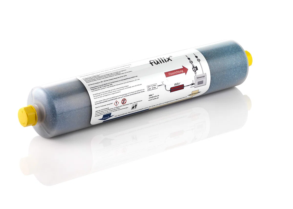Füllix Vollentsalzungspatrone – Heizungswasser Entsalzung nach VDI 2035 – Demineralisiertes Füllwasser für Heizungsanlagen & Wärmepumpen – Mischbett-Ionentauscher mit Farbindikator
