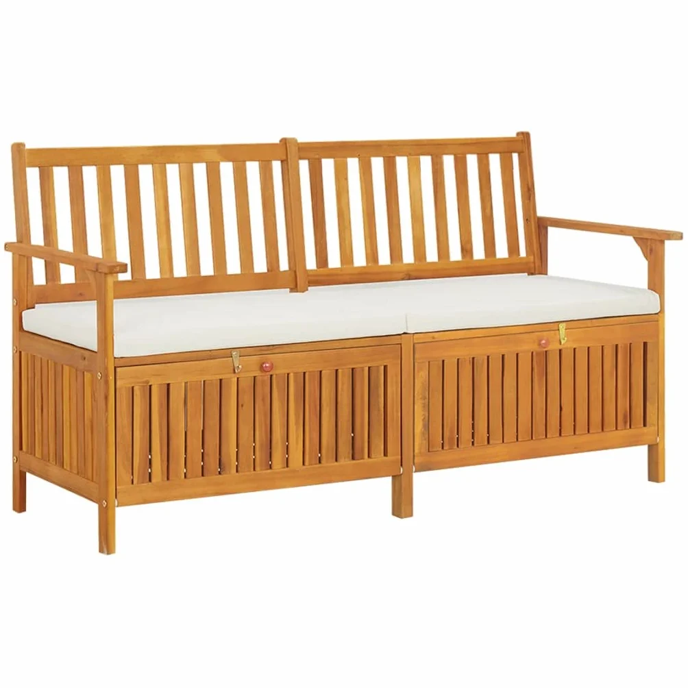 vidaXL Truhenbank mit Kissen Holzbank Sitzbank Holztruhe Bank Aufbewahrung Sitztruhe Massivholzbank Stauraum Gartenbank 148cm Massivholz Akazie