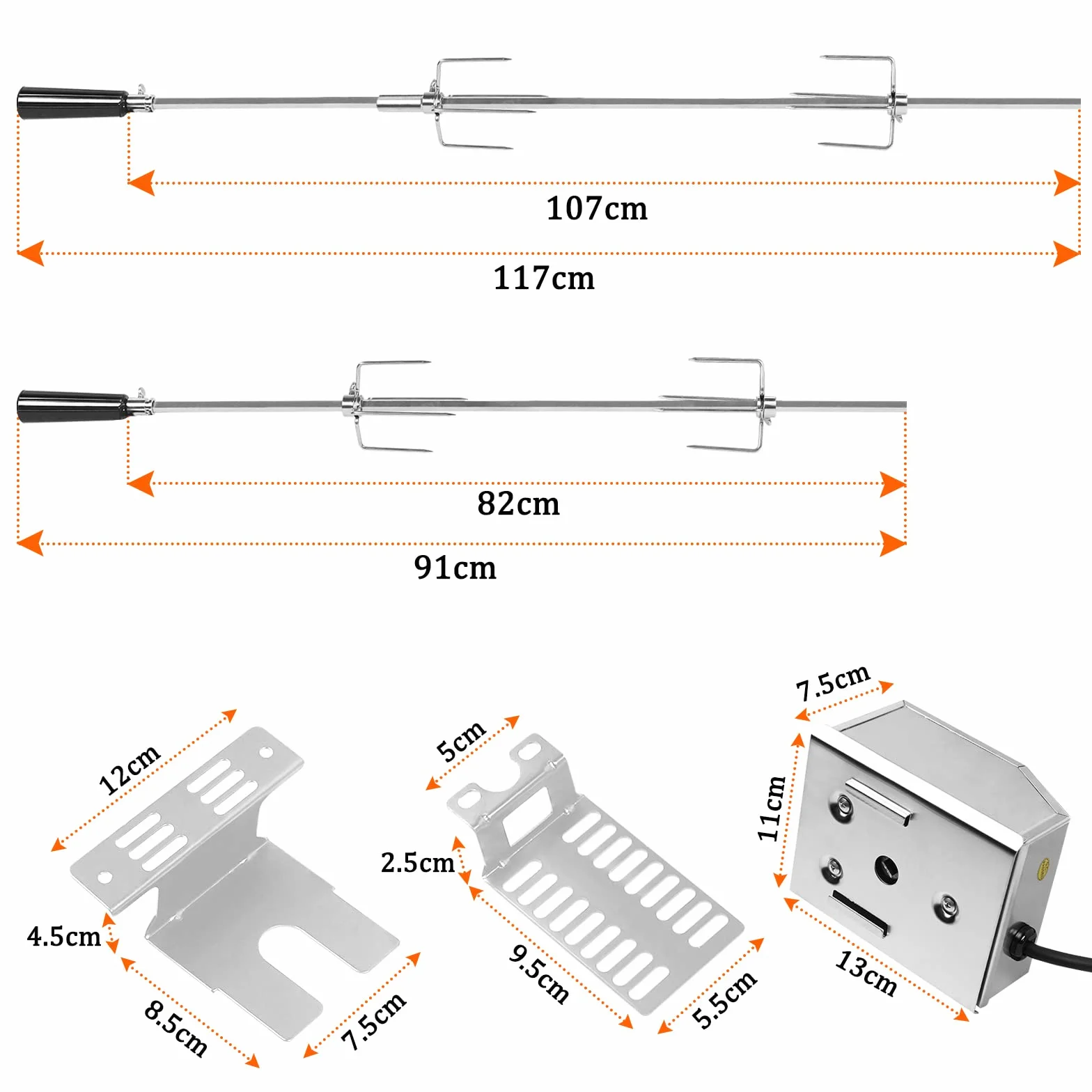 YRHome Drehspieß Grillspieß Set 107cm inkl. 4X Fleischnadeln und Edelstahl Motor 220V - 240V Elektrischer Drehspiess für BBQ Rotisserie Grillspiess Drehspiess Gasgrill