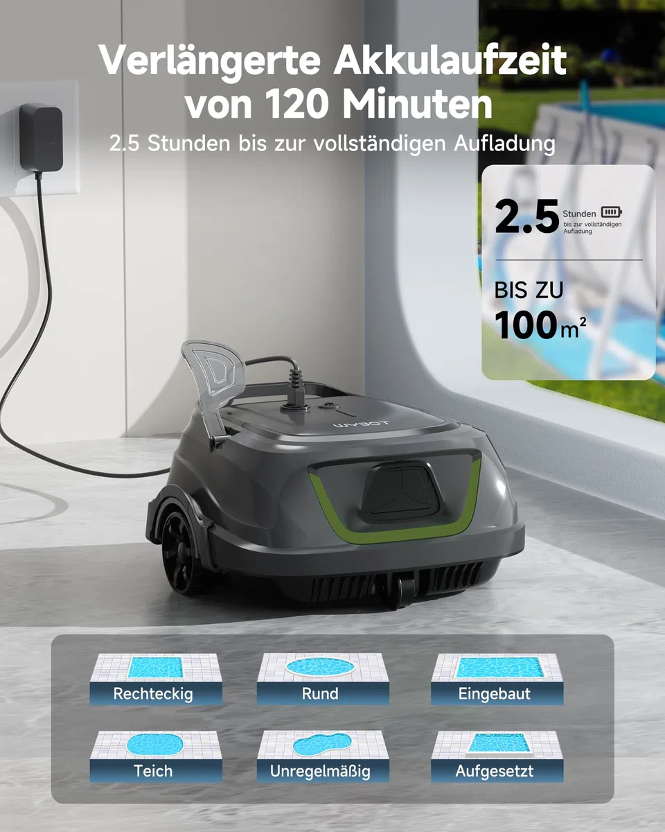 WYBOT A1p Poolroboter Akku mit Doppelfilter, 120 Min Laufzeit, Starker Kabelloser Poolroboter für Aufstellpool & Flache Pools, Entfernt Schmutz, Auto-Park，Olivgrün