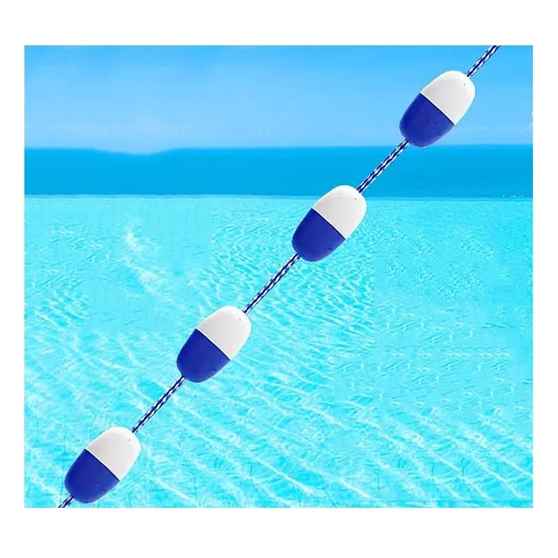 Sicherheitsseil mit Schwimmkörpern, vormontierte Trennboje mit Haken, schwimmendes Pool-Sicherheitsseil, blau-weiß, zur Unterteilung der Schwimmbahnen für Untiefenstrände