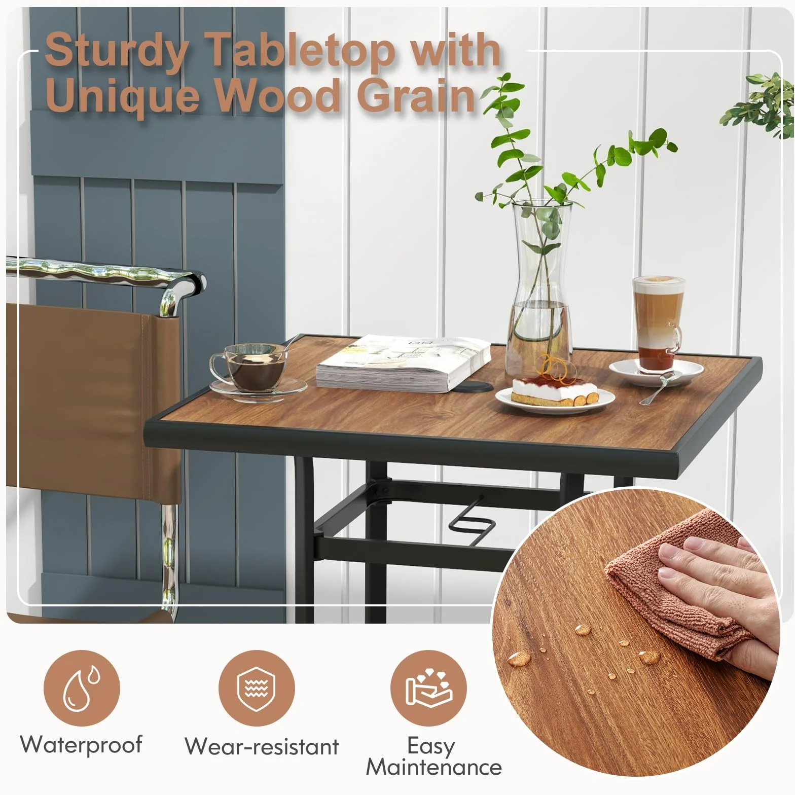 KOMFOTTEU Gartentisch mit Schirmloch, Bistrotisch quadratisch 70 x 70 x 102 cm, Bartisch aus Metall, Stehtisch Balkontisch für Bistro, Garten, Hof