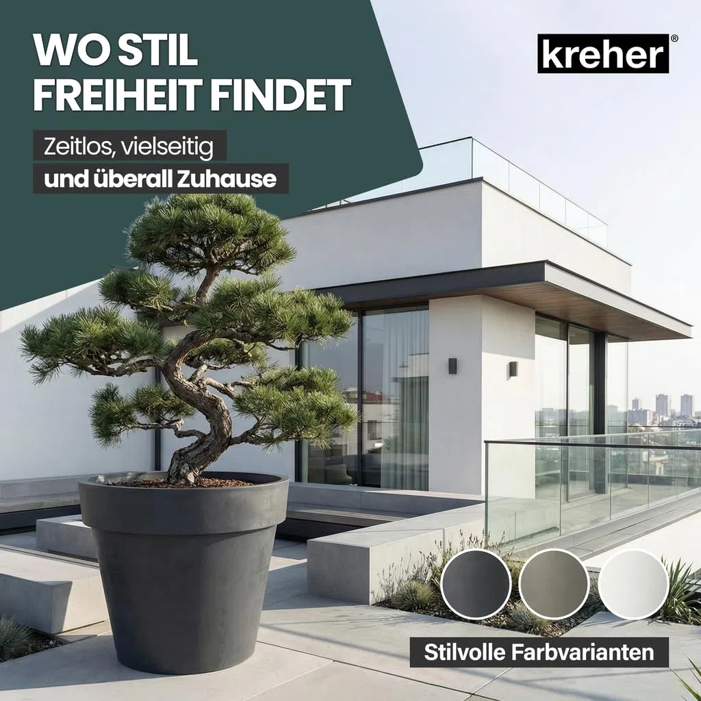 Kreher XXL Pflanztopf/Pflanzkübel rund mit 79 cm / 58 cm Durchmesser, ausstattet mit Rollen! Der Eye-Catcher für Garten, Terrasse, Restaurants & Gewerbe! (Anthrazit, XXL-Ø79cm)