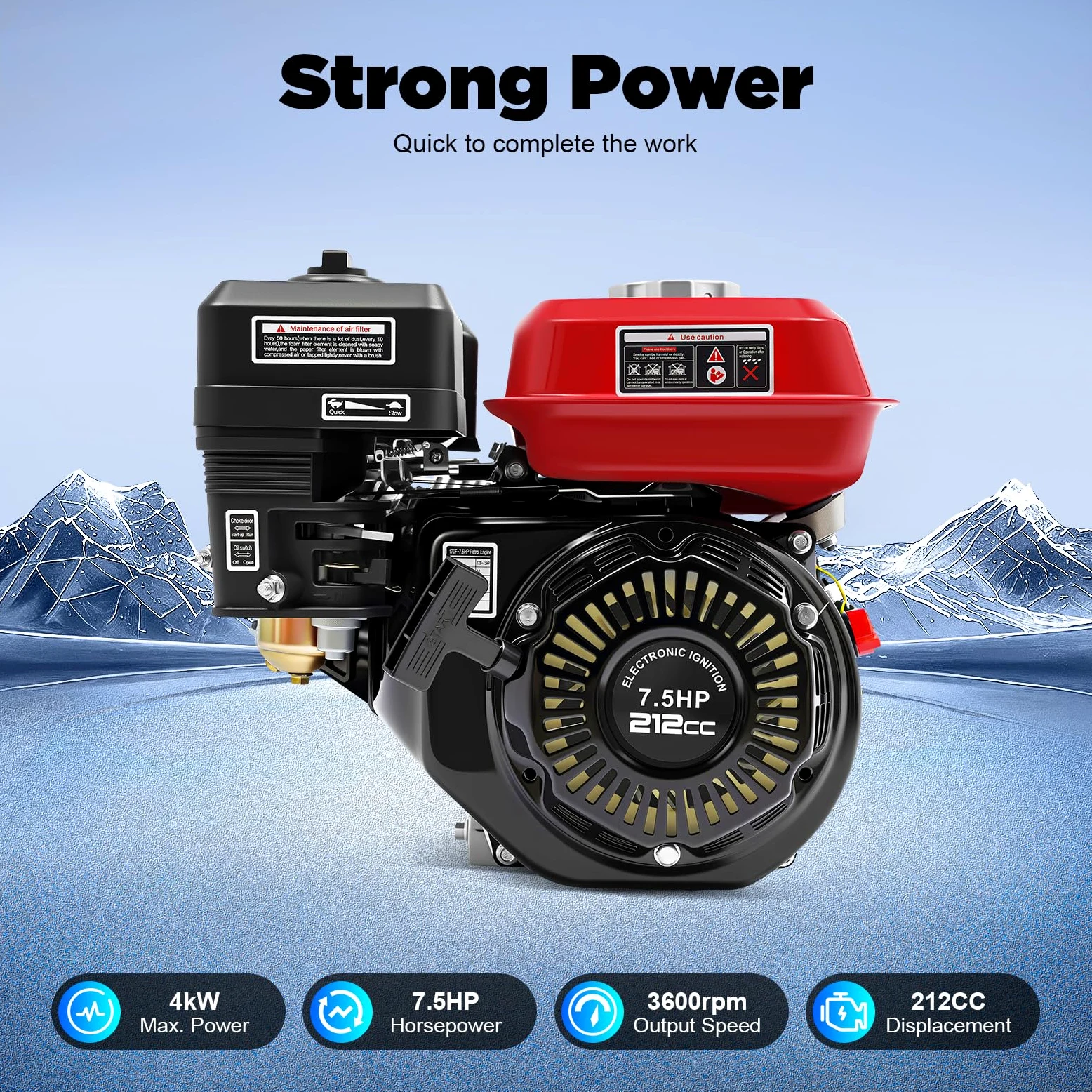 7,5 PS 4 Takt Benzinmotor, 4KW Standmotor 3600 U/min Kartmotor, Industriemotor Luftkühlung Einzylinder Zugstart, Balkenmäher Elektromotor Rasenmäher Go Kart Motor