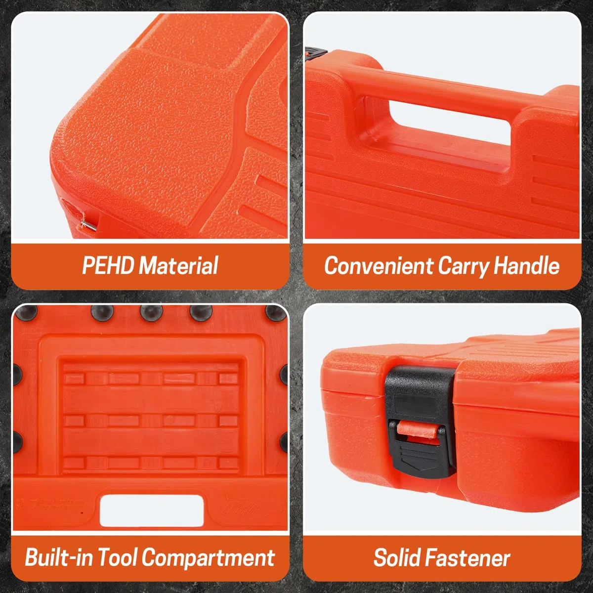 Aufbewahrungsbox für Kettensägenketten - Universale Organizer-Box bis 50 cm Klingenlänge, tragbare Chainsaw Sägekettentasche mit Verhedderschutz in Orange