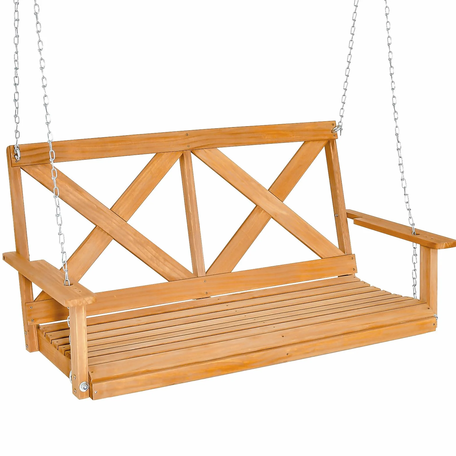 COSTWAY Hängebank aus Massivholz, 2-Sitzer Gartenschaukel zum Aufhängen, Hollywoodschaukel bis 240 kg belastbar, Outdoor-Schaukelbank für Terrasse, Garten, Hof, 134 x 60 x 65 cm, Natur