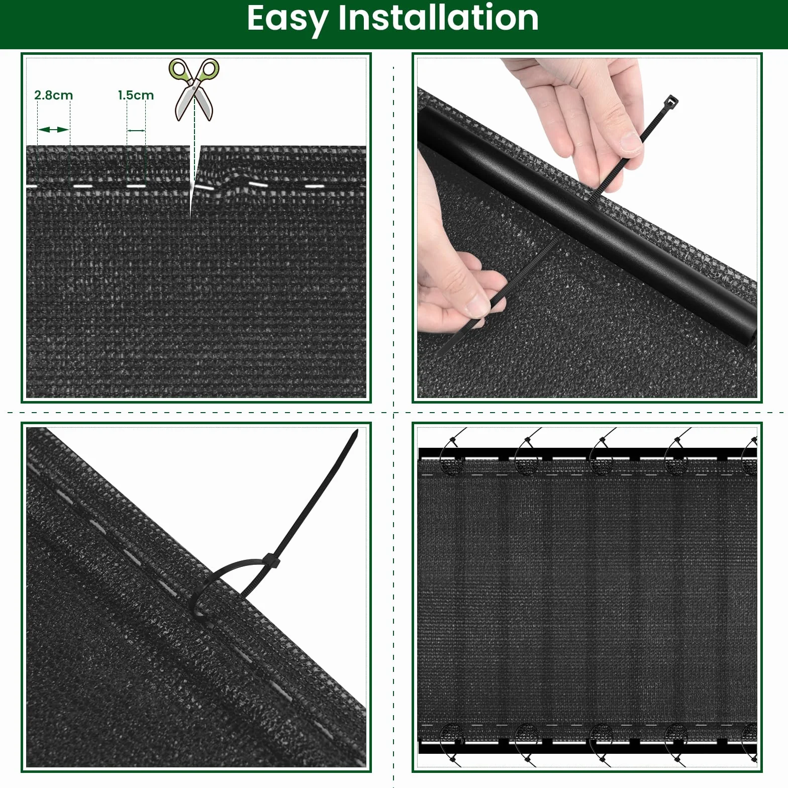 WOLTU Zaunblende Sichtschutz 1,8x15 m Schattiernetz 280 g/m² HDPE Sichtschutzzaun 95% Beschattungsgrad mit Kabelbindern Tennisblende Windschutz Sonnenschutz für Sportplatz Garten Balkon, Anthrazit