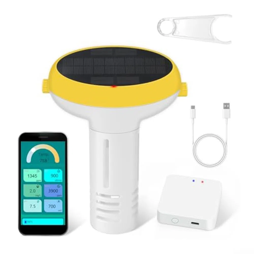 7-in-1 Smart Pool Tester für Tuya App: pH, Salz, ORP, Leitfähigkeit & Temp. Echtzeit für Salzwasser-Pools.(C)