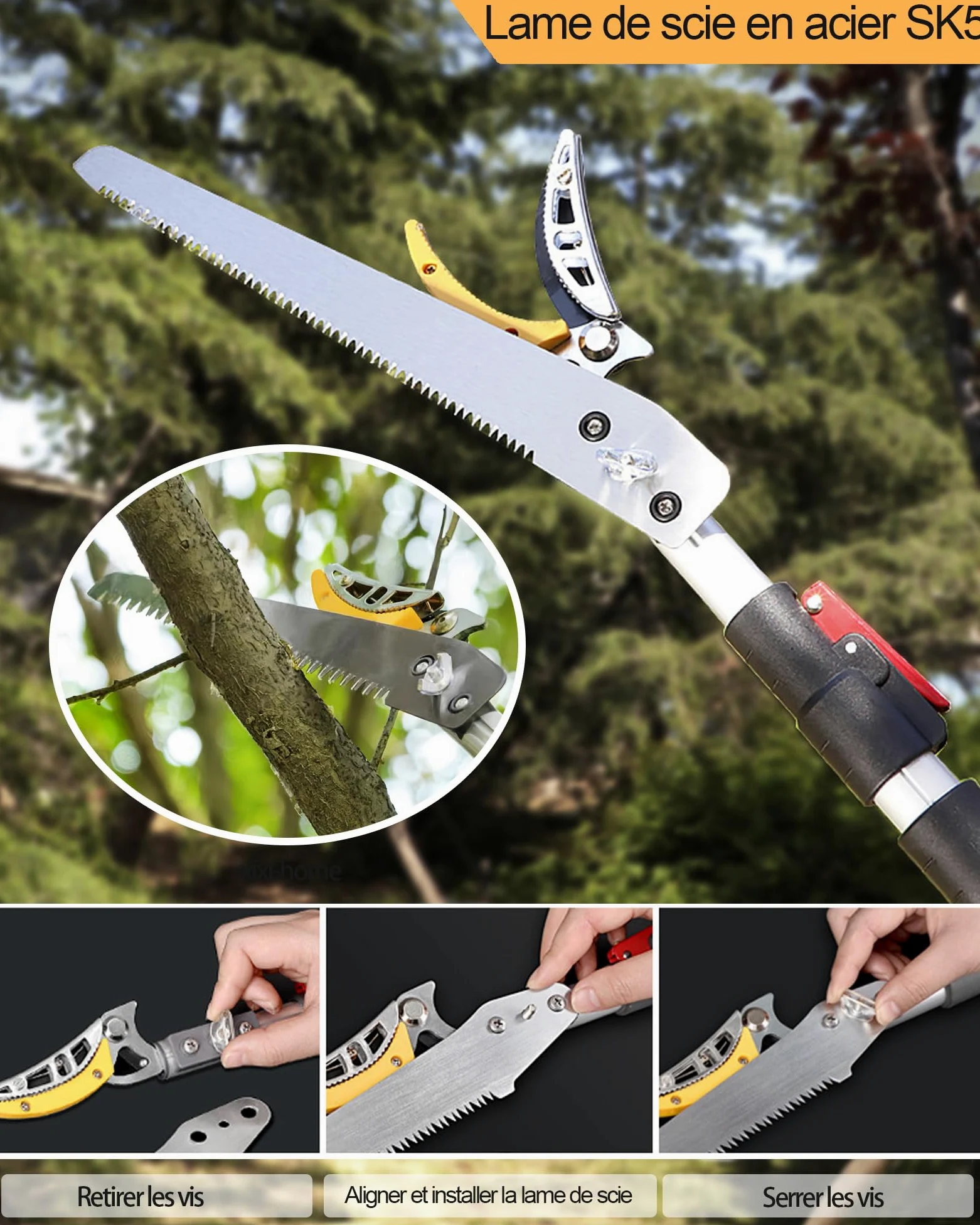 Schneidgiraffe Teleskop 1.4-3m Gartenschere Astschere zum Schneiden und Fixieren Leichte Astsäge zum Beschneiden hoher Äste Obsternte Laubschnitt mit Klinge-2 Schneidkopf