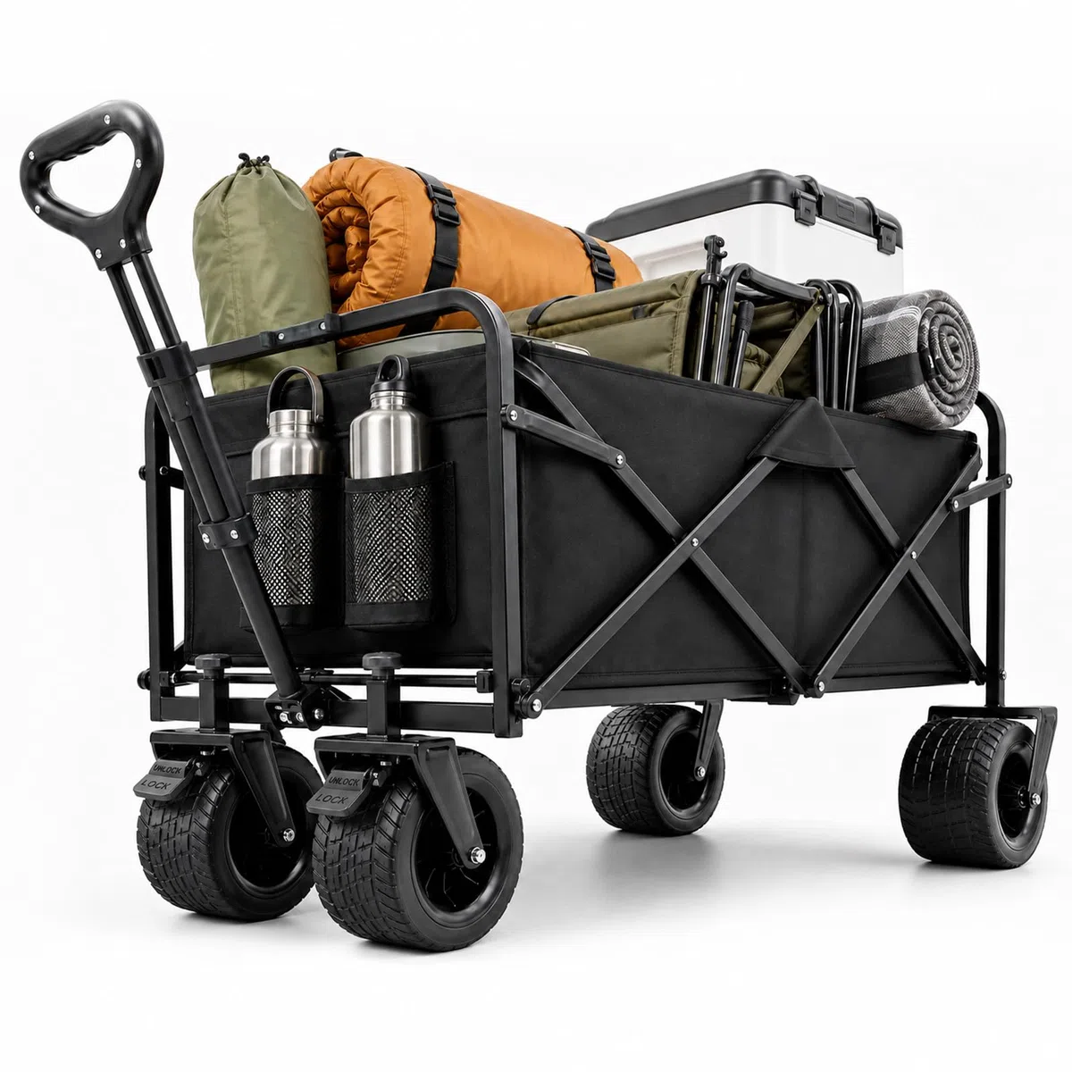 Bollerwagen Faltbar 200L 160KG 84x48x100cm Breite Reifen 360° All-Terrain-Rädern Handwagen
