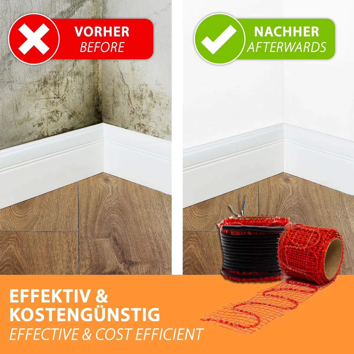 Mi-Heat Schimmelstop Heizmatte Schimmelentferner 10x250cm 75 Watt zum Einspachteln und Verputzen