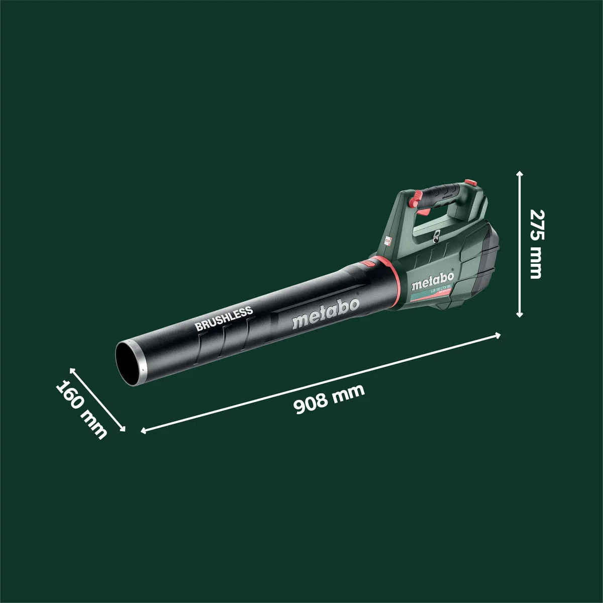 metabo Akku-Laubbläser LB 18 LTX BL, 18V Laubgebläse für Garten und | Leistungsstarkes Akku-Blasgerät mit Brushless-Motor, Schultergurt und Blasrohr, ohne Akku und Ladegerät für CAS Systeme