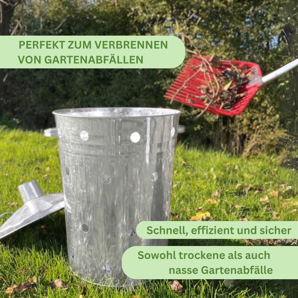 Rori Feuertonne XL für Gartenabfälle mit Deckel, rund (110L)