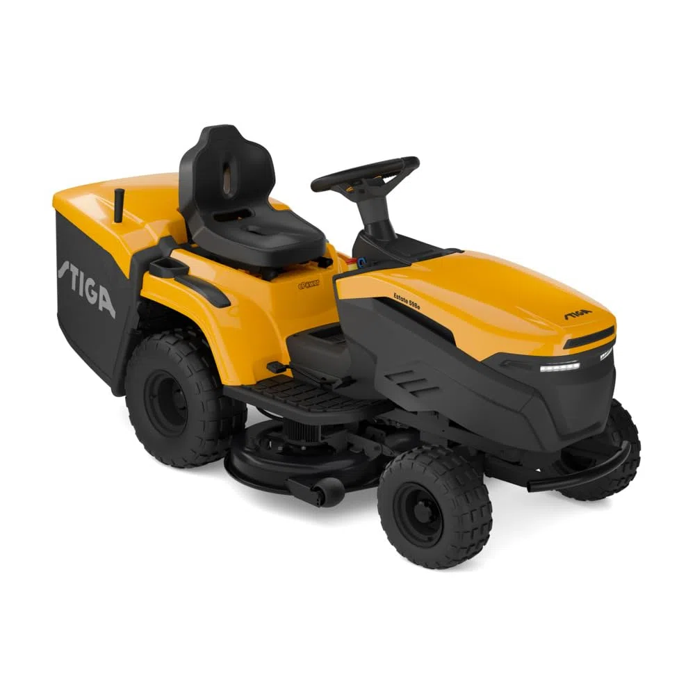 STIGA 598e Estate Akku-Aufsitzmäher, 56 V, 98 cm – Mulchfunktion, 240 l Fangkorb – Rasenflächen bis 13.000 m²