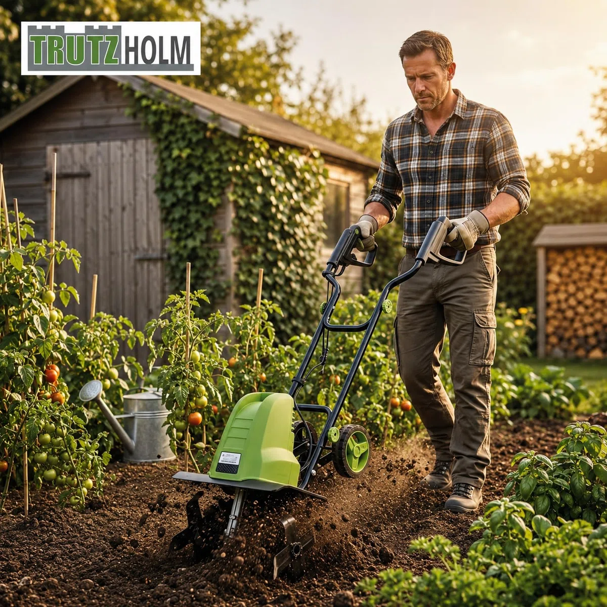TRUTZHOLM Elektro-Bodenhacke 24 Stahlmesser 45cm breit 22 cm tief 1500W Netzbetrieb Transporträder klappbar Gartenfräse zur Bodenbearbeitung