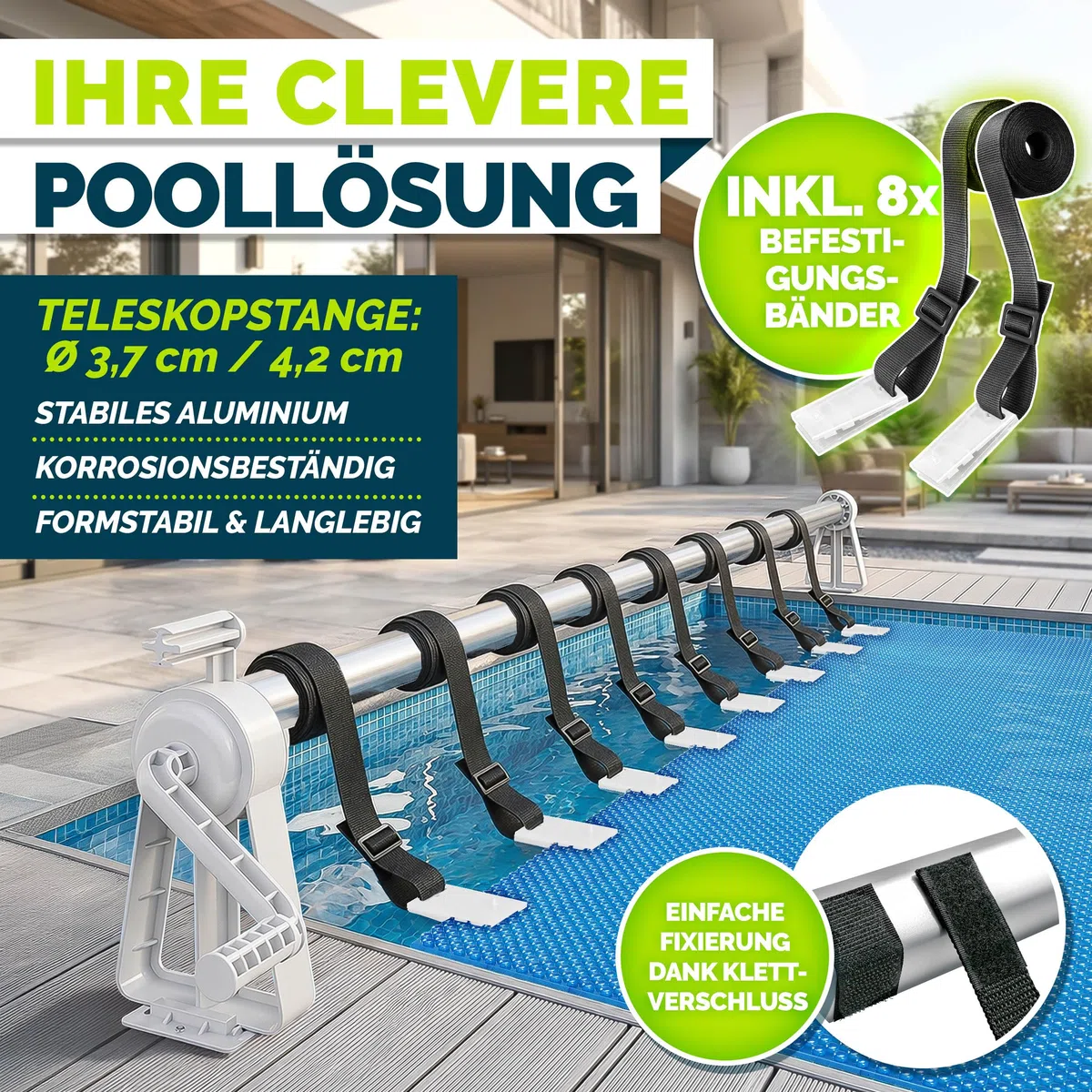Tillvex Pool Aufroller Premium 1,05-6,15 m Aufrollsystem für Solarplane Mobile Aufrollvorrichtung witterungsbeständig