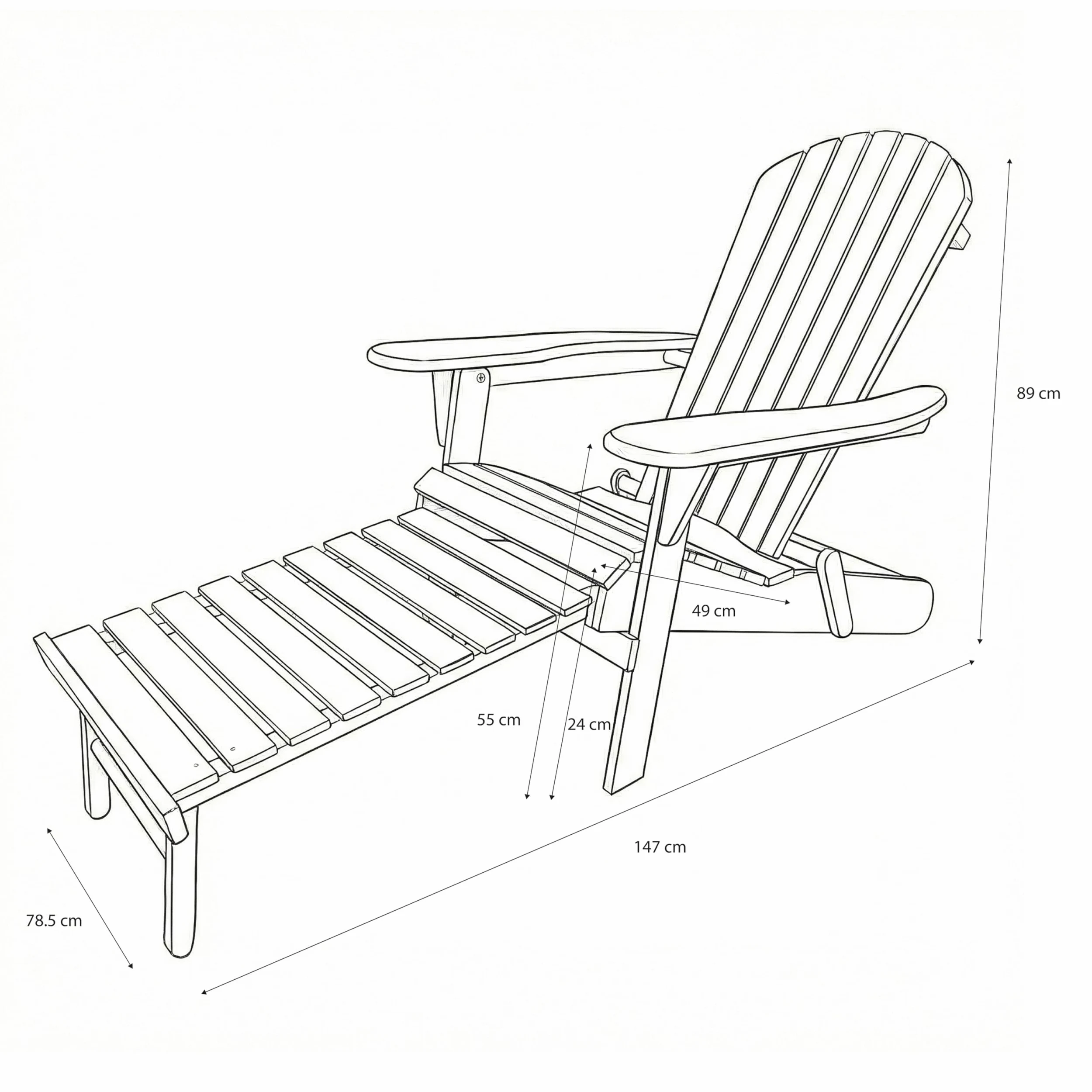 AXI Alexa Adirondackstuhl mit Fußteil, Klappbar in Warmes Grau | Gartenstuhl/Loungestuhl/Adirondack Stuhl / 100% Hemlockholz für 1 Person mit Armlehnen & hoher Rückenlehne | 147 x 78,5 x 89 cm