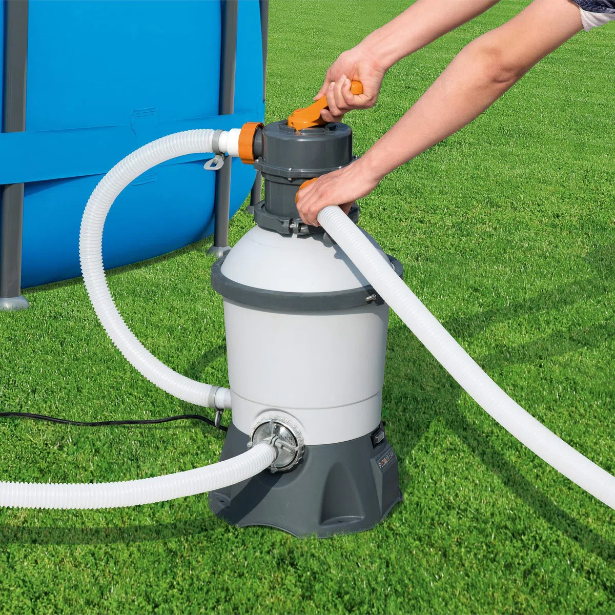 Bestway Flowclear Sandfilteranlage 3.028 l/h, Grau | Sandfilterpumpe für Aufstellpools mit einer Filterleistung von 3.028 l/h