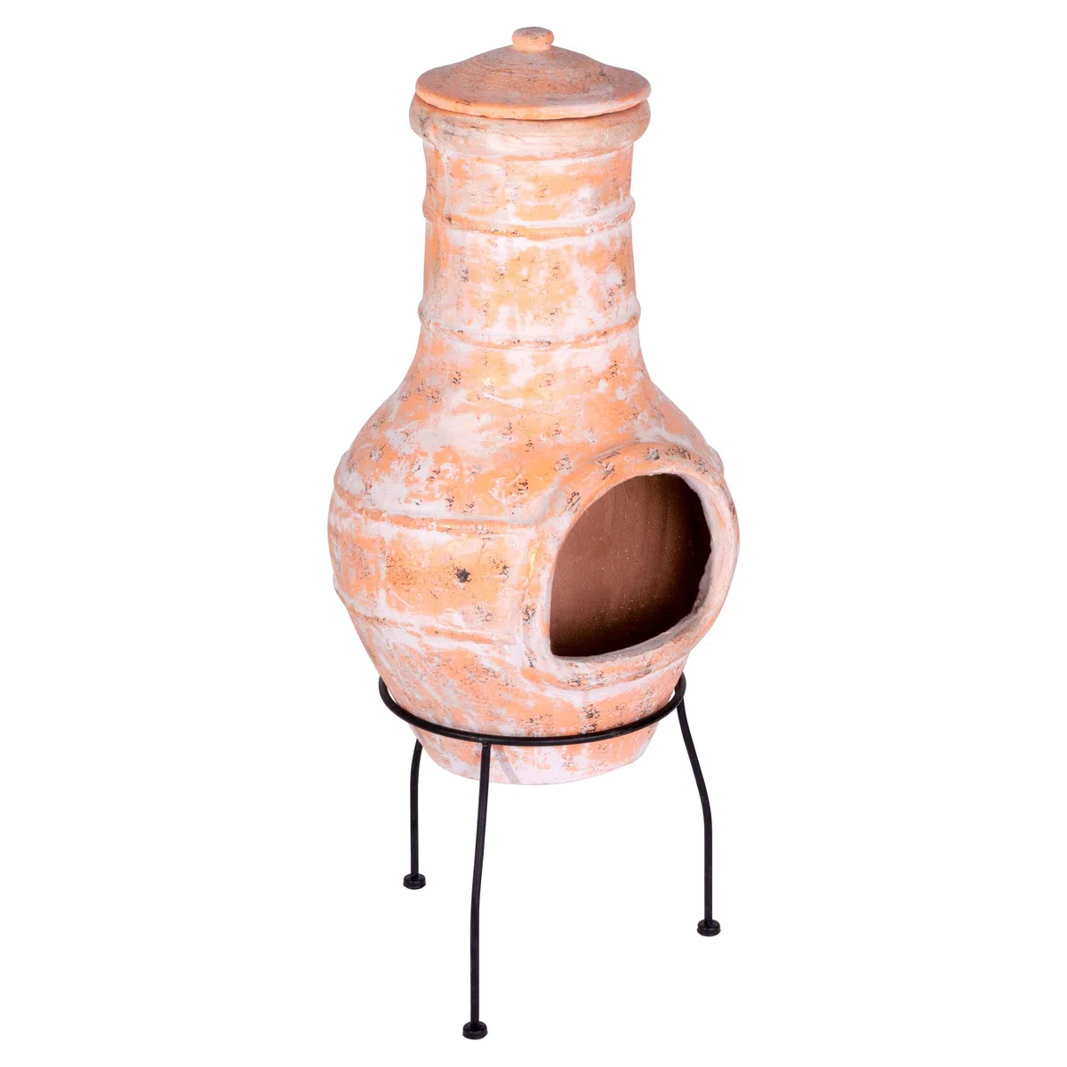 Terrassenofen Gartenkamin Terracotta 85 cm Stahlgestell Feueröffnung 20x15 cm Schlotöffnung 26x15 cm 19,5 kg