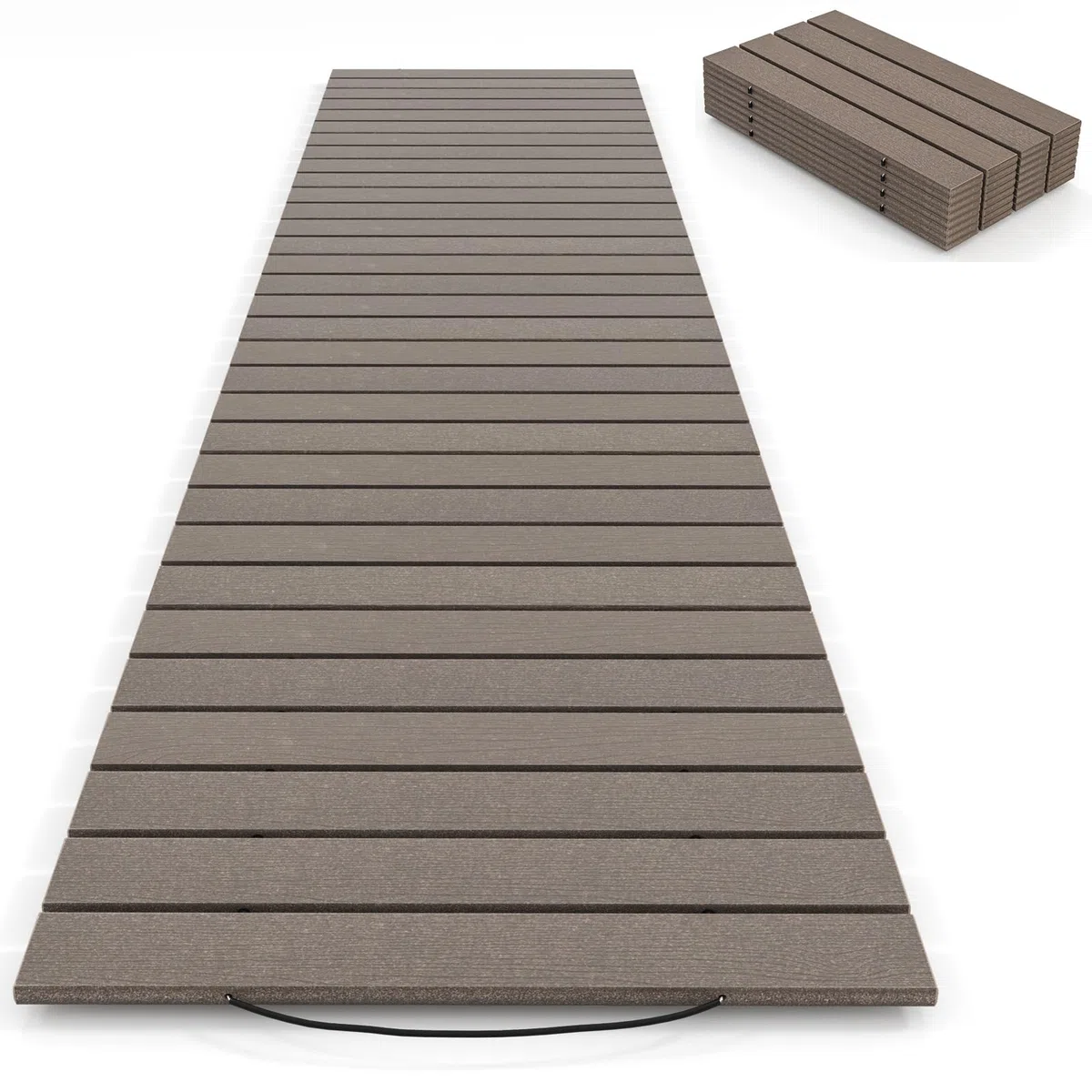 RELAX4LIFE Rollweg wetterfest, Gartenweg aus HDPE, 242 x 55 cm, Gehweg ausrollbar, Gehwegplatte mit Metallverbindung & simulierter Holzmaserung, Trittplatte für Garten, Terrasse, Hochzeit, Party, Grau
