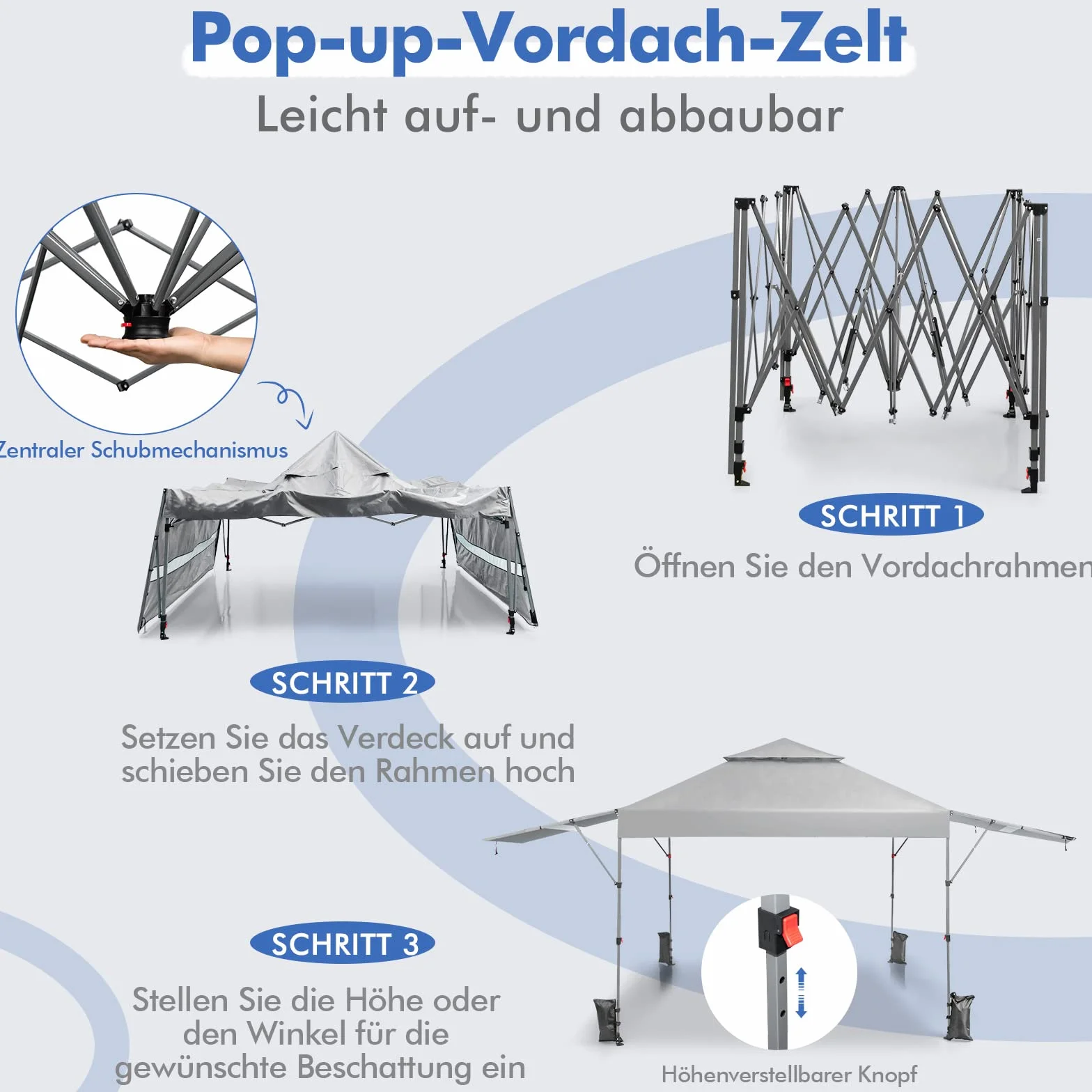 COSTWAY 3x3m Pop Up Pavillon mit Zwei Markisen, Faltpavillon mit Rolltasche, 4 Sandsäcke, UV-Schutz 50+, Gartenzelt faltbar, Partyzelt wasserdicht stabil Winterfest, Gartenpavillon für Garten (Weiß)