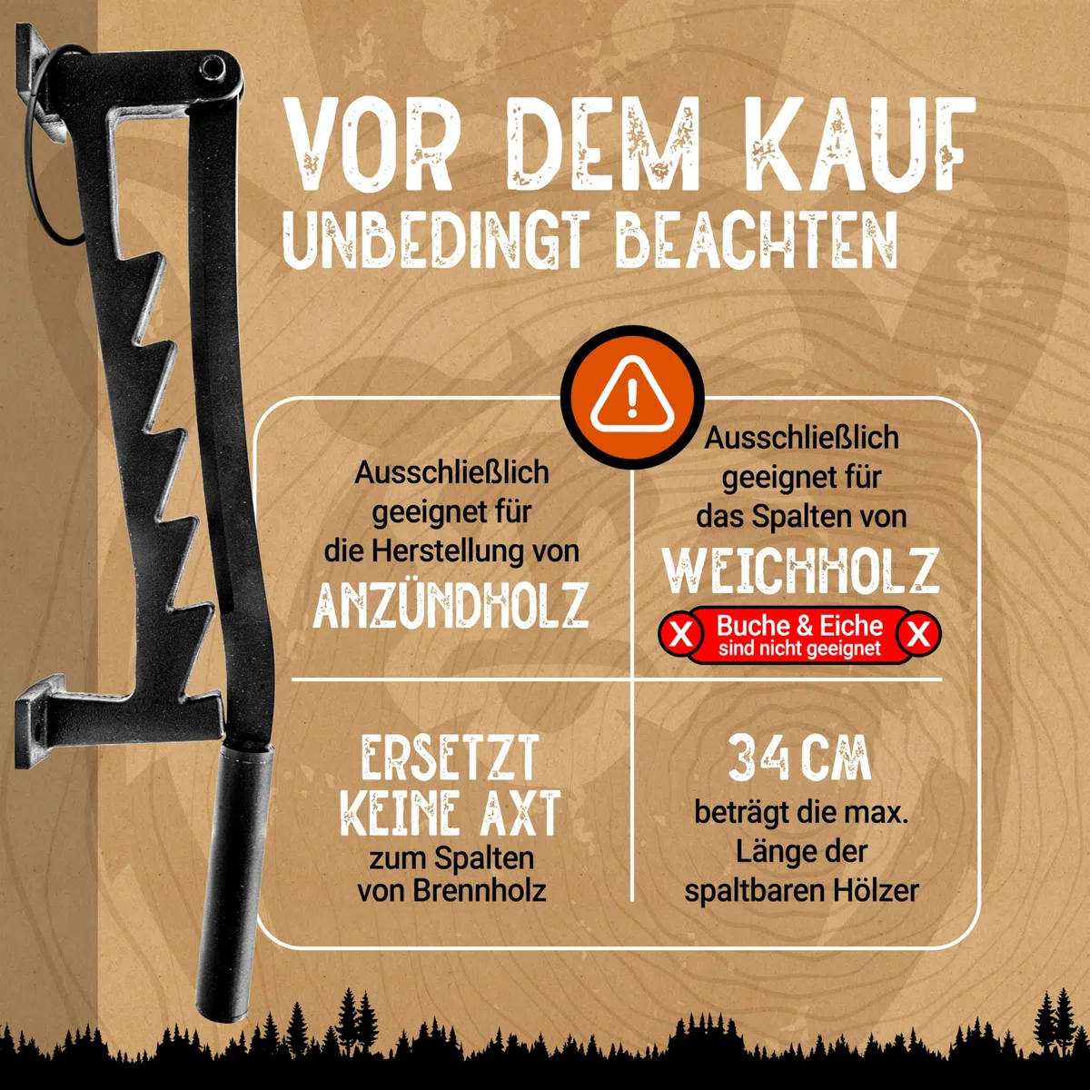 BearClaw Holzspalter manuell - Anzündholz Spalter zur Wandmontage - Handholzspalter, Spanmesser, Wand Holzspalter, Spalter Holz, Wood Splitter - Indoor & Outdoor Holz spalten - inkl. Anleitung