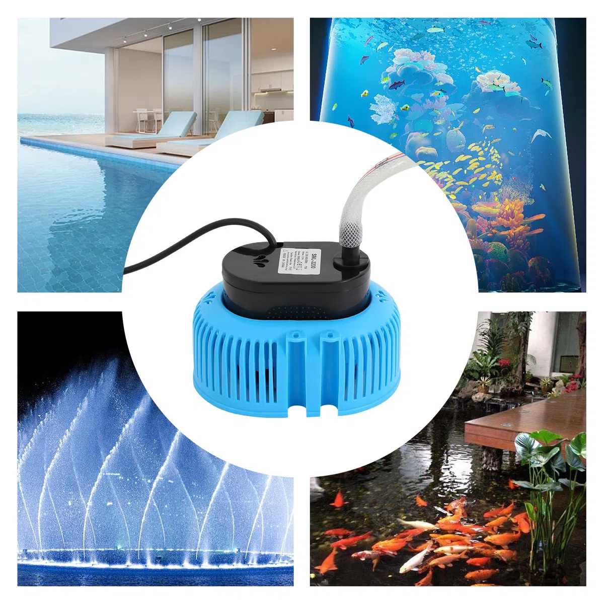 Pool Pumpe 75W Planschbecken Filterpumpe mit Wasserleitung, Anschlüsse, IPX8 Filterpumpe Pool für Teiche, Schwimmbäder, Springbrunnen, Aquarien, landwirtschaftliche Bewässerung (Blau)