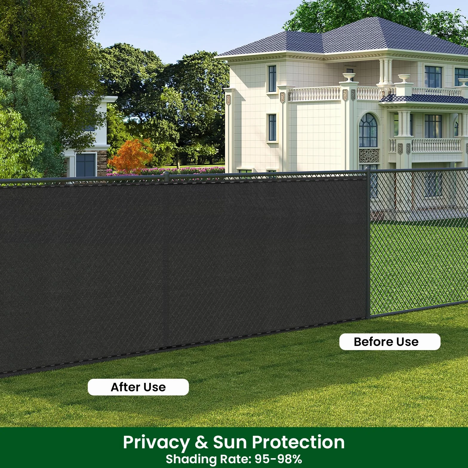 WOLTU Zaunblende Sichtschutz 1,8x15 m Schattiernetz 280 g/m² HDPE Sichtschutzzaun 95% Beschattungsgrad mit Kabelbindern Tennisblende Windschutz Sonnenschutz für Sportplatz Garten Balkon, Anthrazit