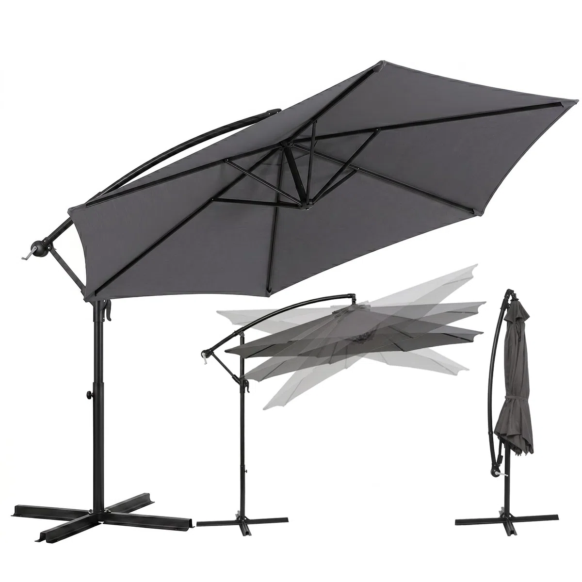 Sekey Ampelschirm 300 cm mit neigbarem Schirmdach, Sonnenschirm mit 48mm Alu-Mast & 6x Stahlstreben，Garten Terrassen Schirm rund knickbar, inkl. Zusatzgurt gegen Wackeln