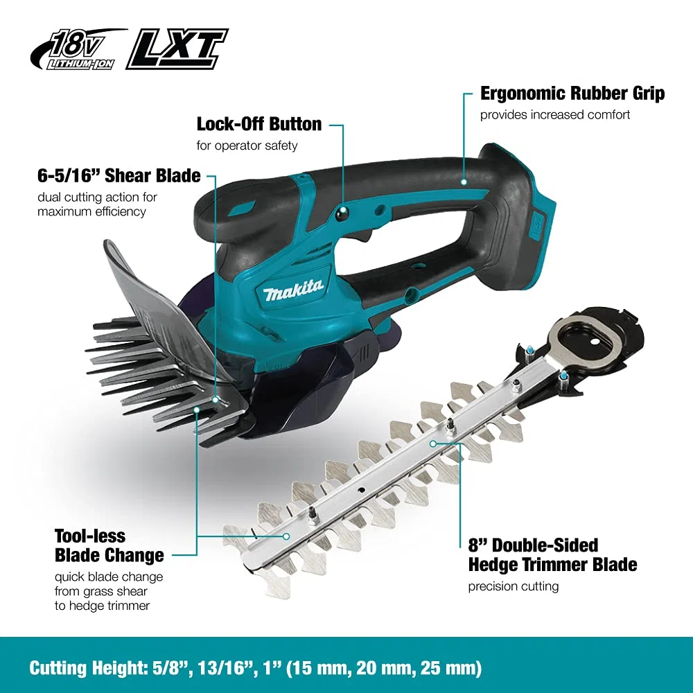 Makita Akku-Grasschere (18,0 V, ohne Akku, ohne Ladegerät) DUM604ZX & 1-Fadenkopf Tap&Go 1,6mm 195858-1 Silber