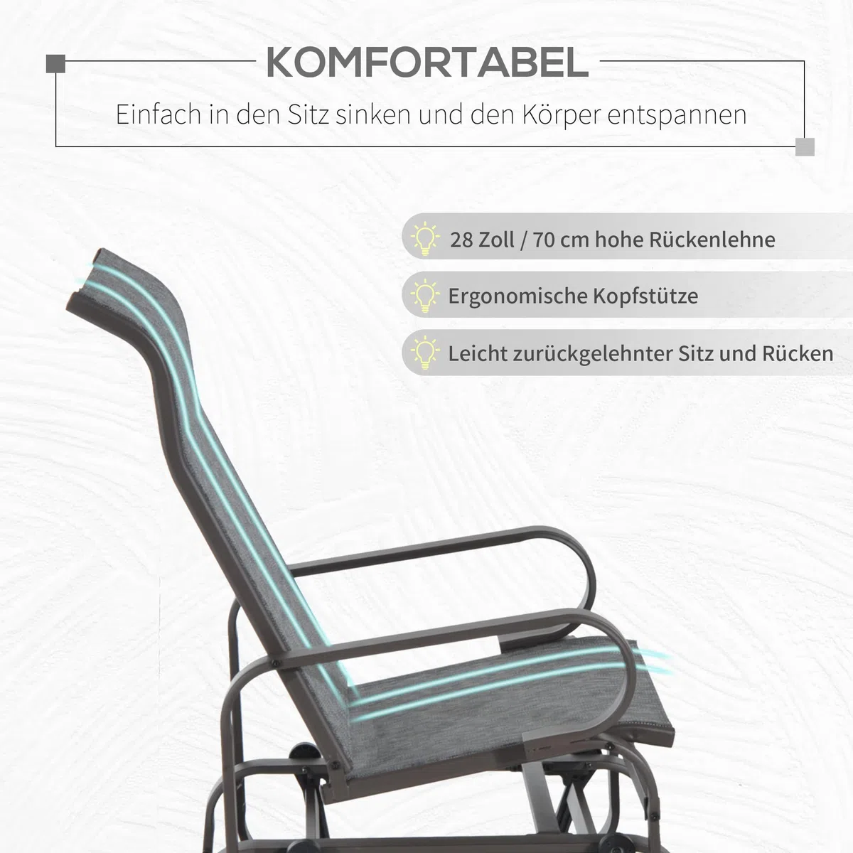 Outsunny Schaukelstuhl Garten Gartenstuhl Relaxstuhl Gartenschaukel Garten Metall Schaukel Stuhl für Garten Terrasse Balkon Texteline Grau+Braun 60 x 78 x 105 cm